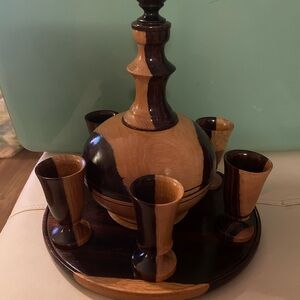 Elegant Wooden Decanter Set with Glasses